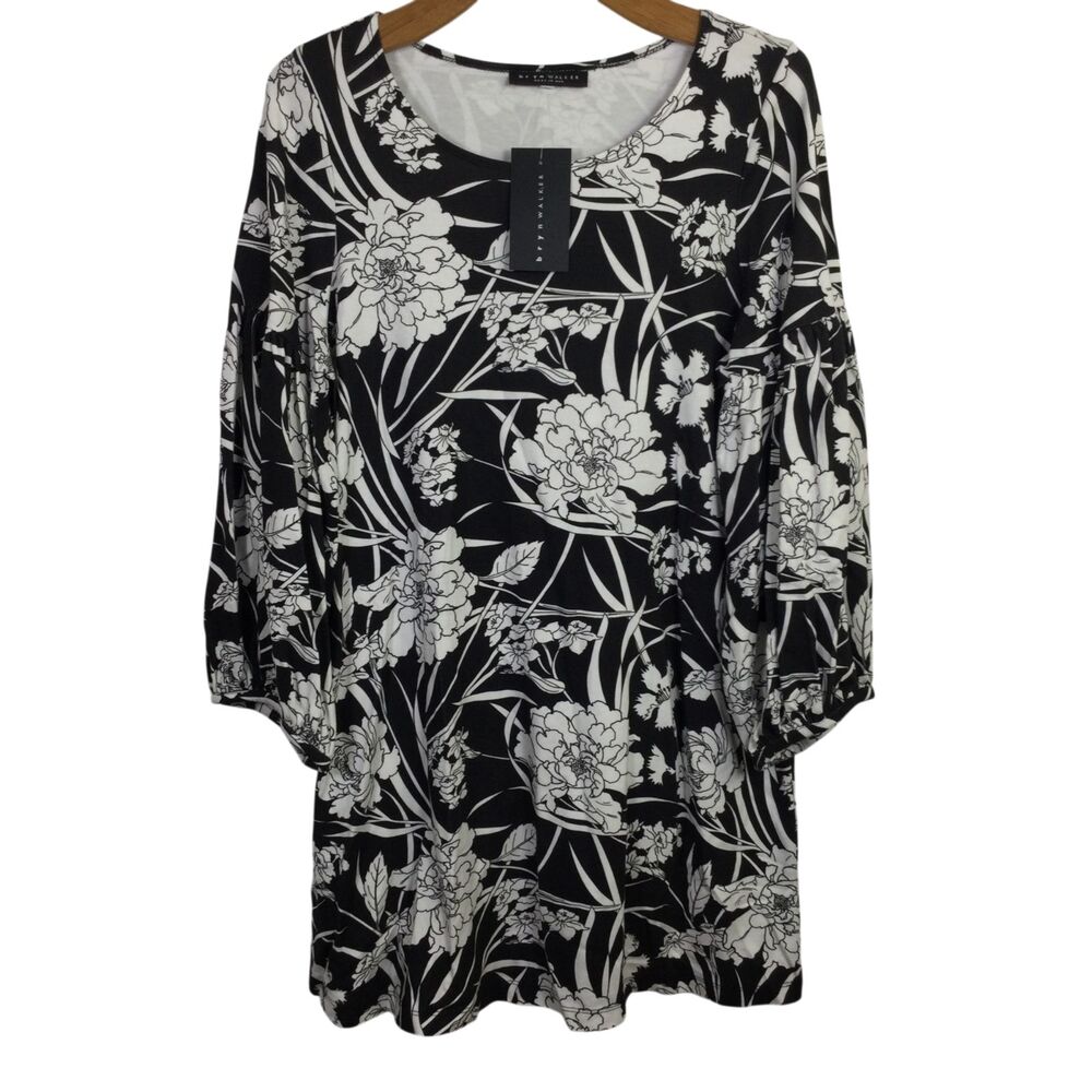Bryn Walker Womens Lantern Dress Long Sleeves Floral Black Cream Size S NWT